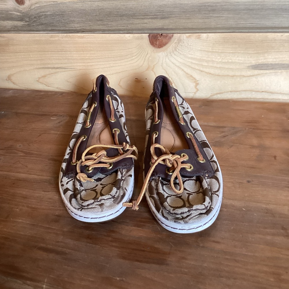 Coach Richelle Topsider Leather Brown Boat Shoes with Logo